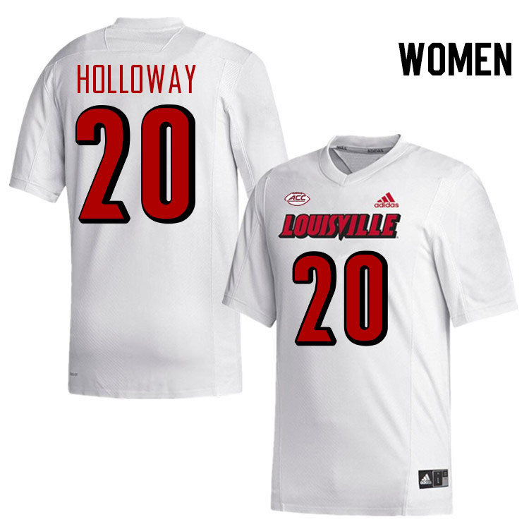 Women #20 Tayon Holloway Louisville Cardinals College Football Jerseys Stitched-White